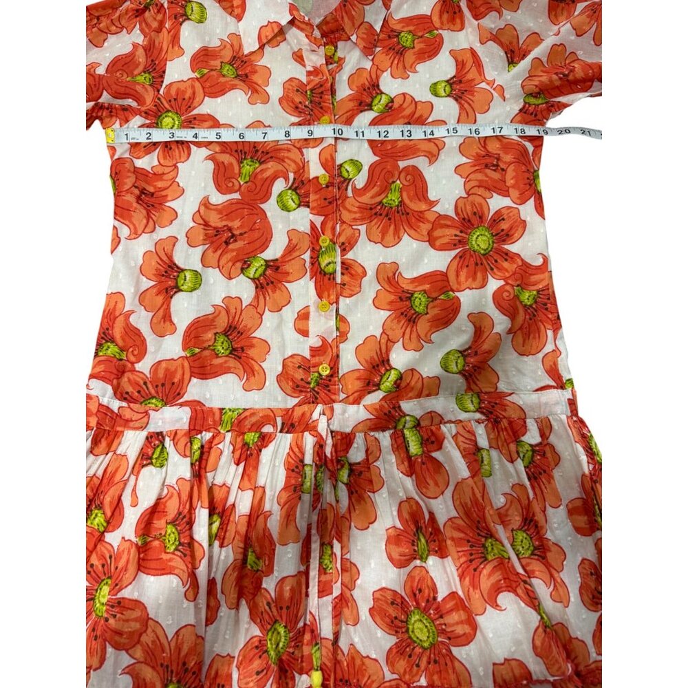 ModaPosa Shirt Dress Penelope Puff-Sleeve Drop-Waist Pockets Poppy Cotton Size S - Picture 5 of 8